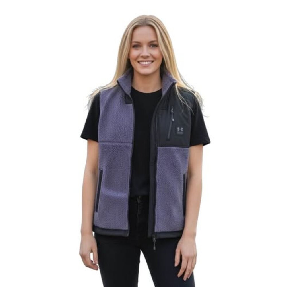 Women's‎ Under Armour Mission Fleece Vest. SZ Large. Purple Black Color Block.